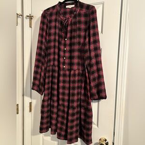 Loft Shimmer Plaid Tiered Dress